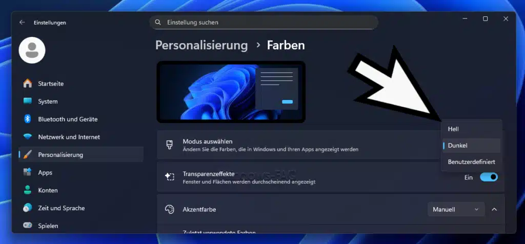 Windows GUI Farben Dark Hell