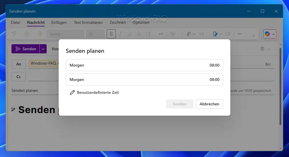 Outlook Mail später senden Benutzerdefinierte Zeit