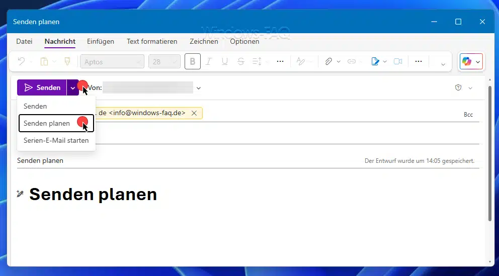 Outlook Mail später senden Outlook New
