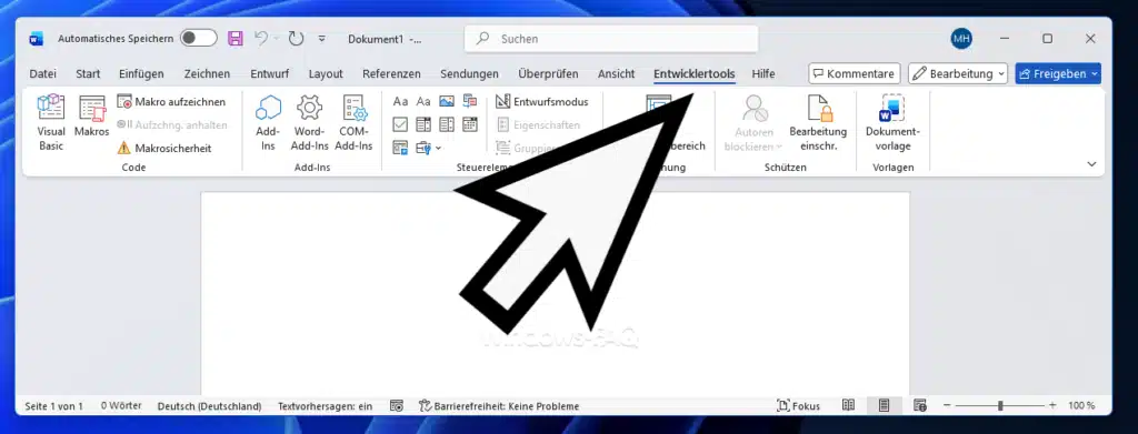 Word Entwicklertools