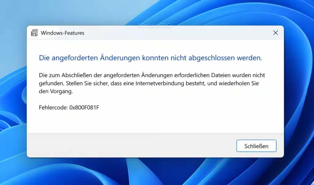 Fehlercode 0x800f081f