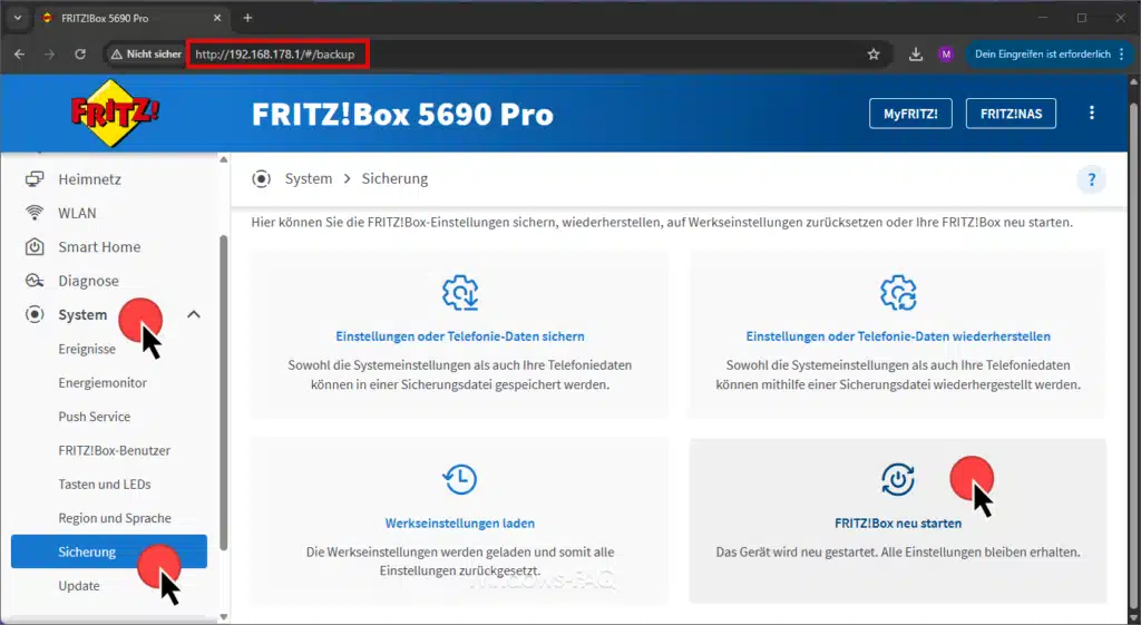 Fritz!Box neu starten