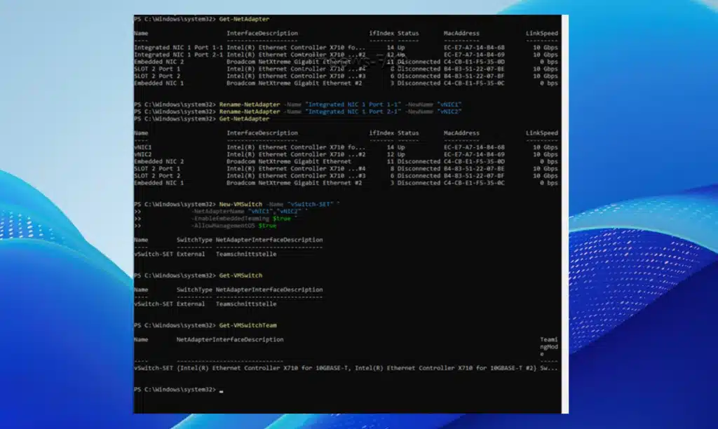 PowerShell Team erzeugen für Hyper-V Switch