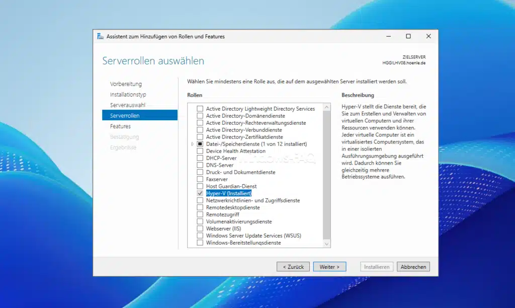 Serverrolle Hyper-V installieren