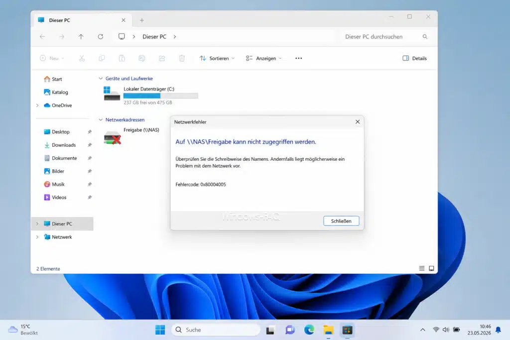 Fehler 0x80004005 Zugriff auf Netzwerkfreigabe