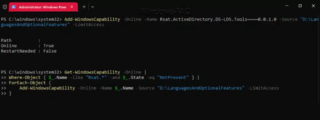 RSAT Add-WindowsCapability LanguagesAndOptionalFeatures