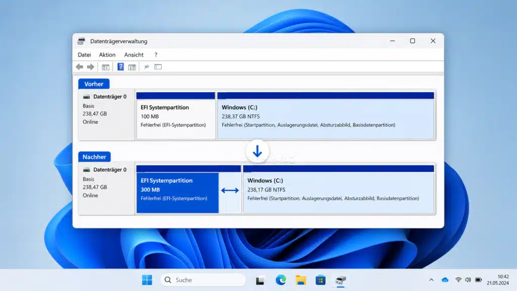 Vergrößerung der EFI Systempartition