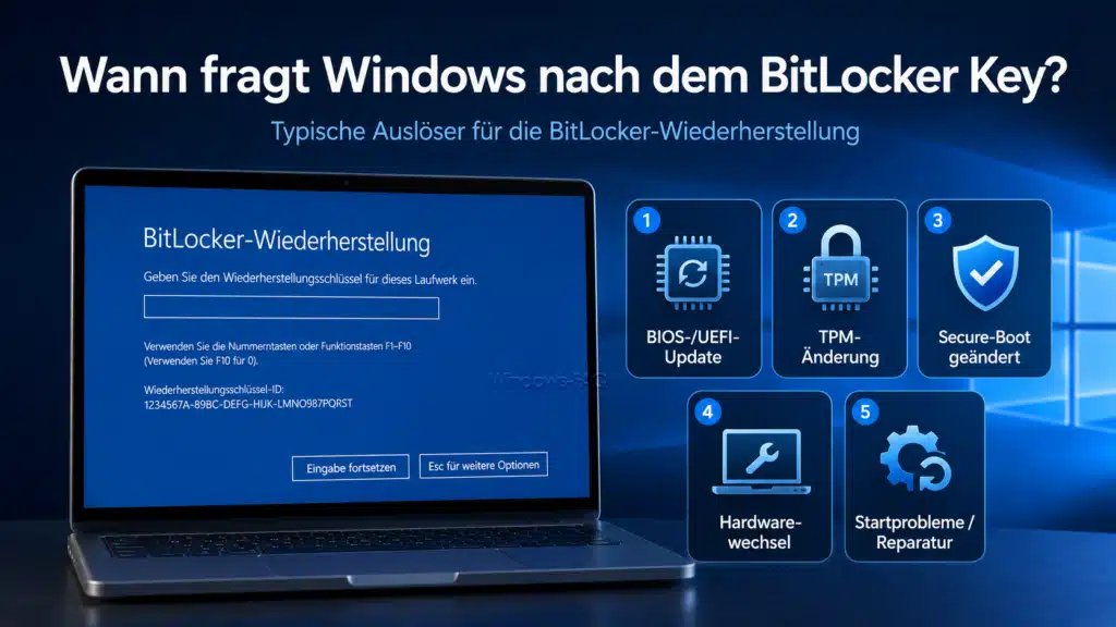 Wann fragt Windows nach dem BitLocker Wiederherstellungsschlüssel?