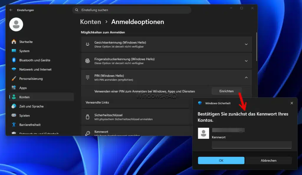 Windows Hello PIN einrichten