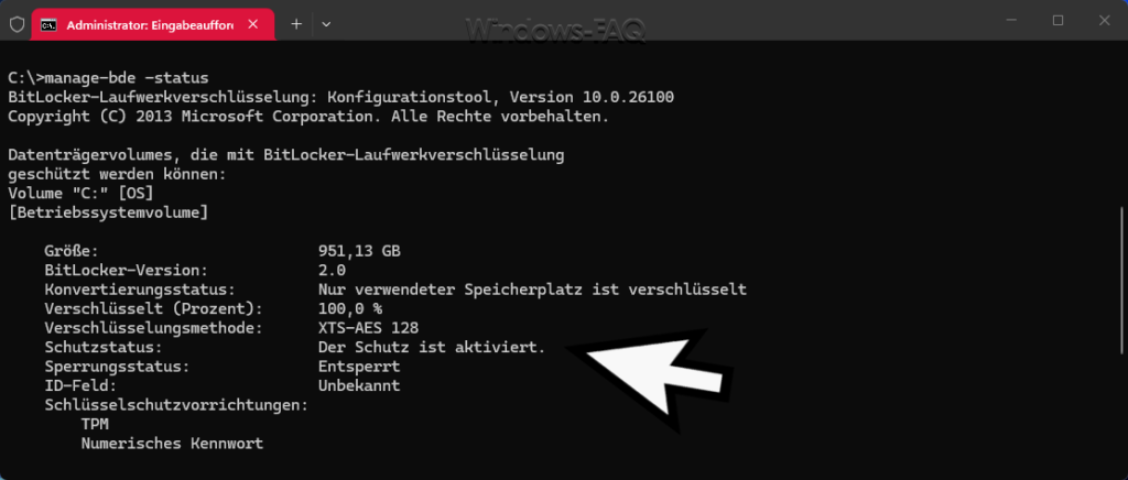 manage-bde status Bitlocker Verschlüsselung überprüfen