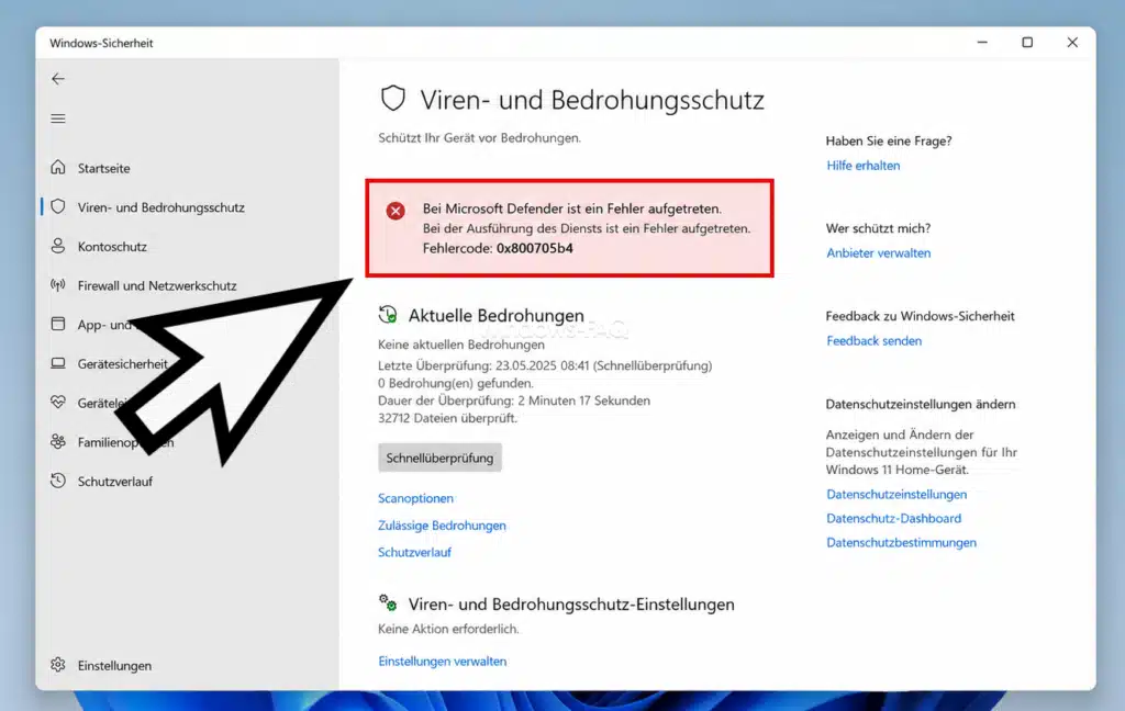 Fehlercode 0x800705b4 bei Microsoft Defender