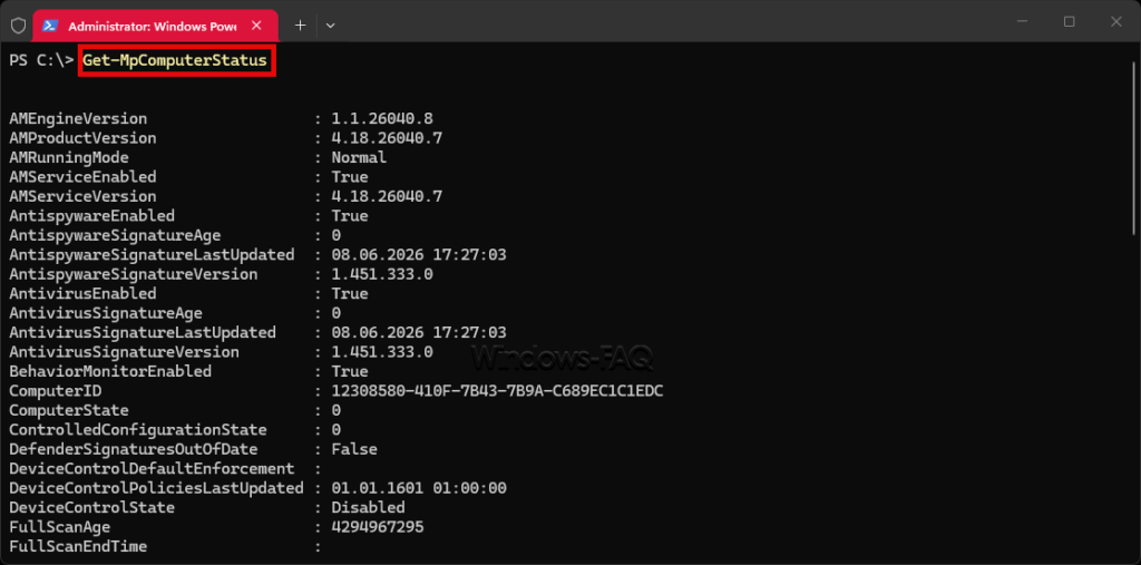 Get-MpComputerStatus Windows Defender Status abrufen