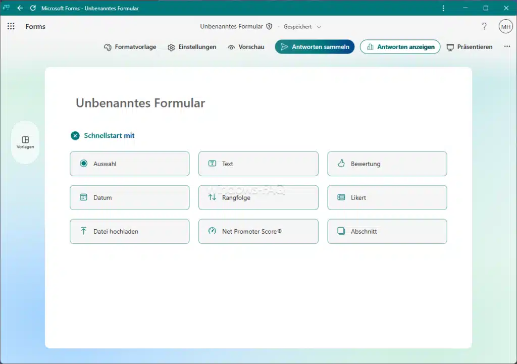Microsoft Forms neues Formular erstellen