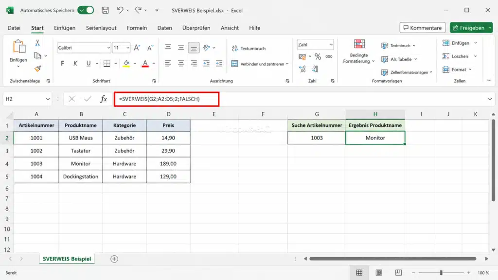 SVERWEIS Excel Formel mit 4 Parametern