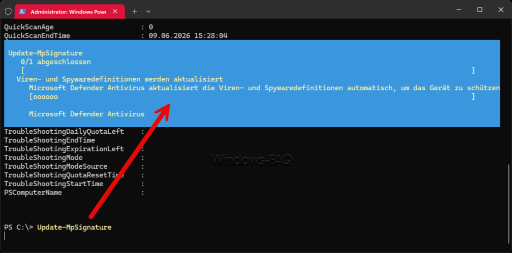 Update-MpSignature Windows Defender Signaturen aktualisieren