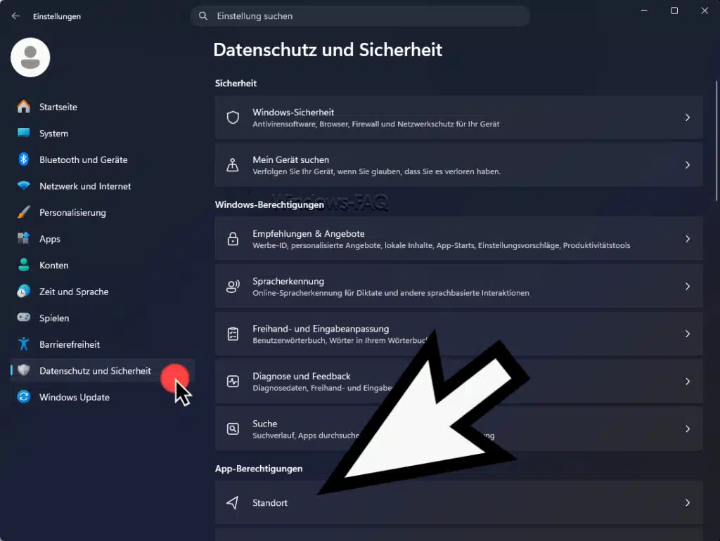 Windows Datenschutz und Sicherheit Standort