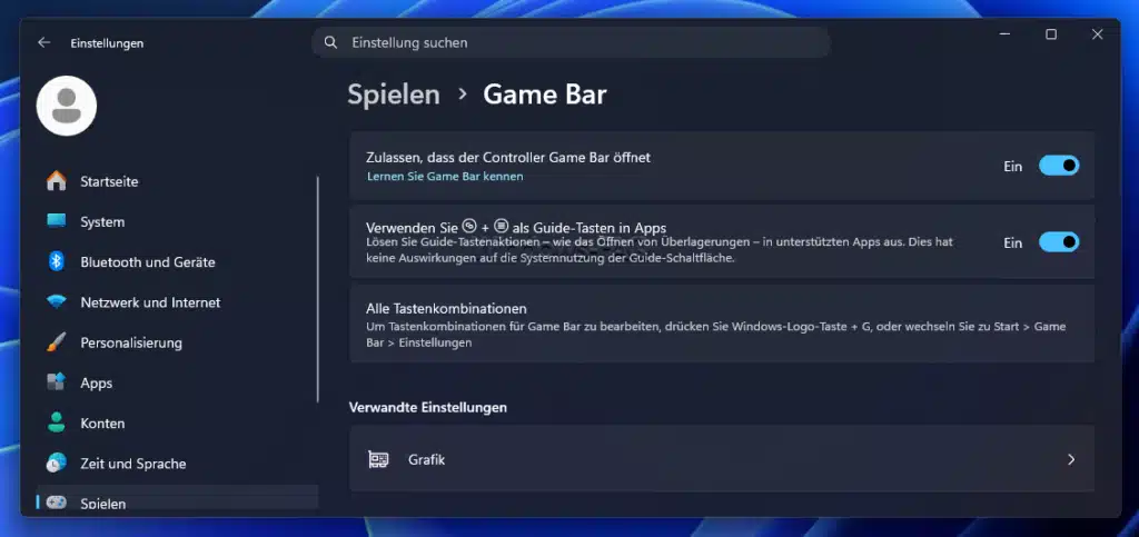 Windows Einstellungen Game Bar