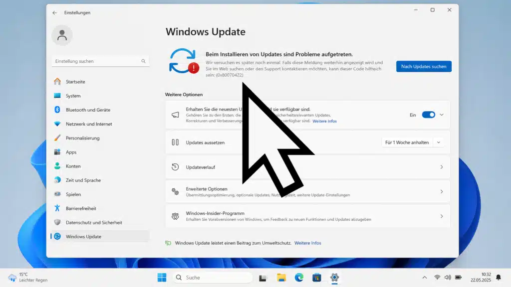 Windows Fehlercode 0x80070422 bei Installation Windows Updates