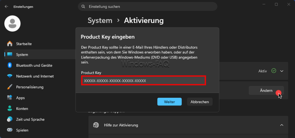 Windows Product Key eingeben und Wasserzeichen auf Desktop entfernen