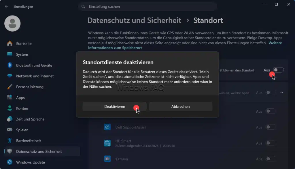 Windows Standortdienste deaktivieren