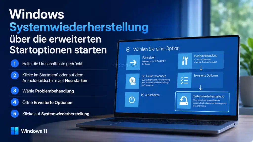 Windows Systemwiederherstellung über die erweiterten Startoptionen Schritt für Schritt.webp