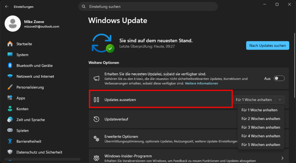 Windows Updates aussetzen