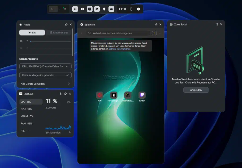 Xbox Game Bar aufrufen mit Windows Taste + G