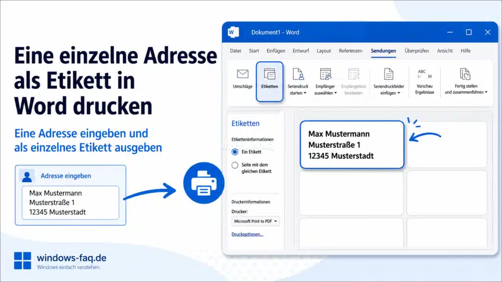 Eine einzelne Adresse als Etikett in Word drucken