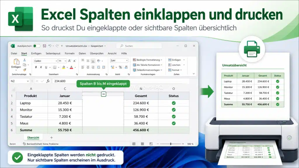 Excel Spalten einklappen und drucken