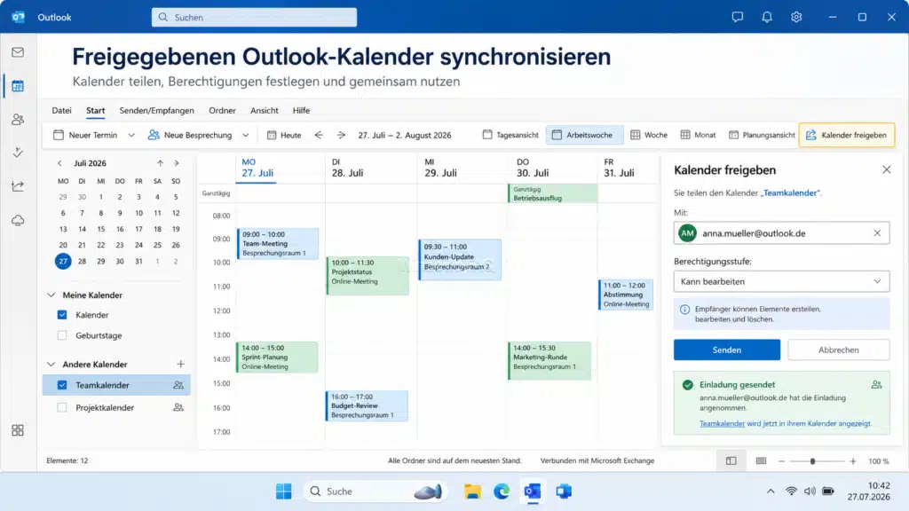 Freigegebenen Outlook-Kalender synchronisieren
