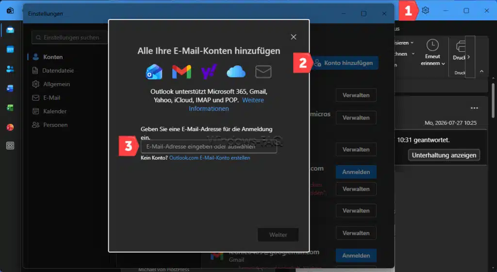 Konto im neuen Outlook für Windows einrichten für Kalender synchronisieren