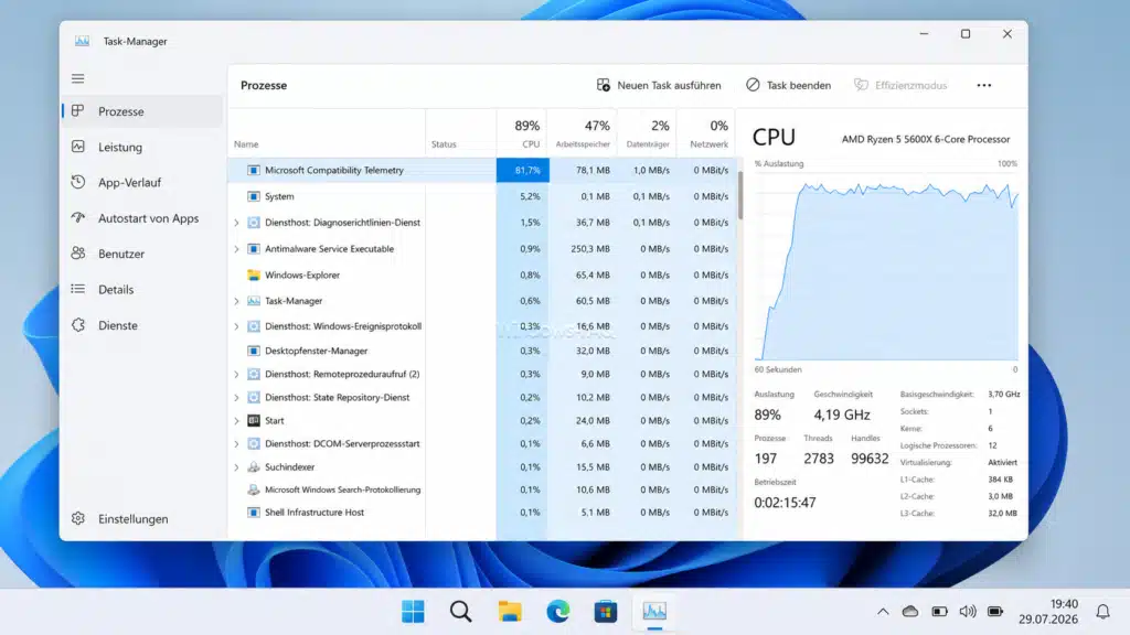 Microsoft Compatibility Telemetry verursacht hohe CPU-Auslastung Windows Task-Manager