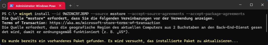 Microsoft Store mit WinGet neu installieren