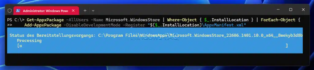 Microsoft Store per PowerShell Befehl neu bereitstellen