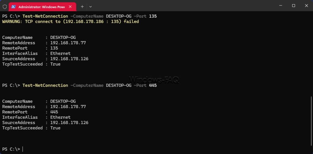 Mit PowerShell Test-NetConnection die Verbindung für PSEXEC testen