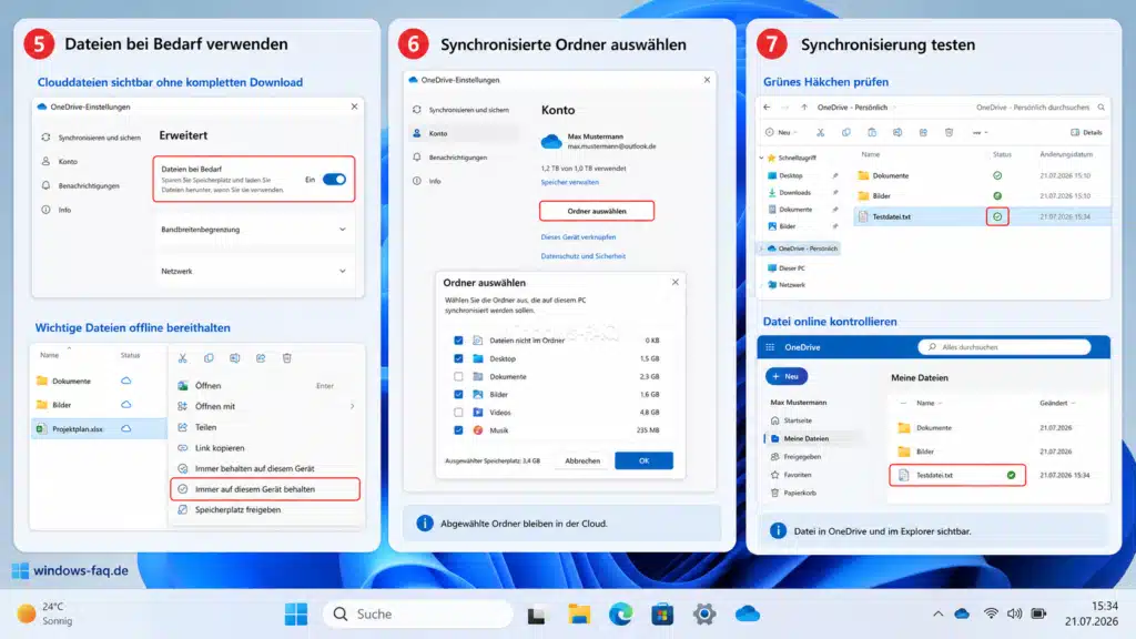 OneDrive unter Windows Schritt für Schritt einrichten Clouddateien sichtbar machen, Synchronisierung