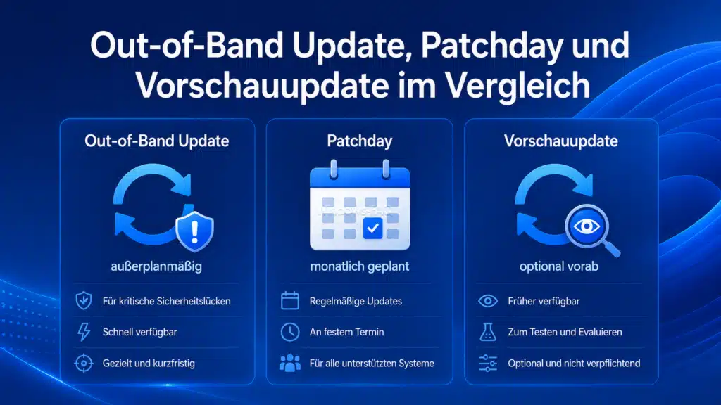 Out-of-Band Update, Patchday und Vorschauupdate im Vergleich