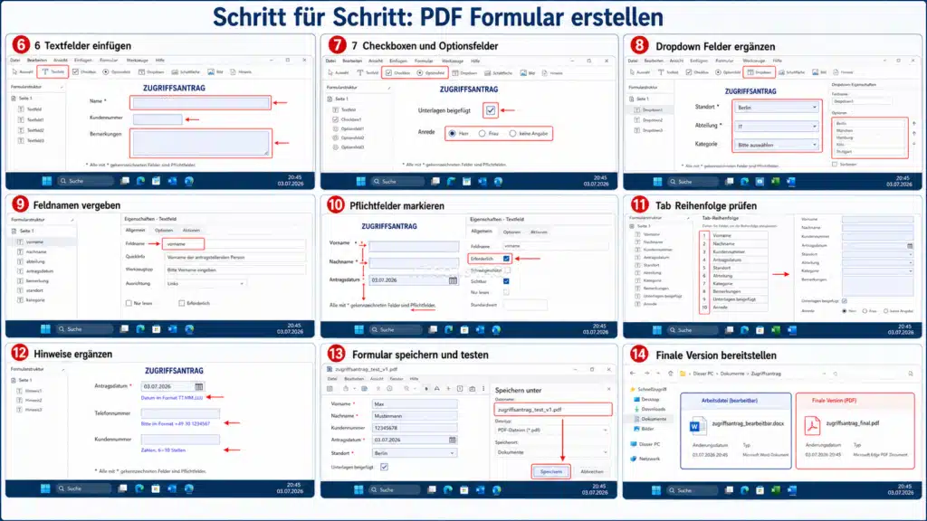 PDF Formular erstellen mit Checkboxen, DropDown, Pflichtfeldern, Unterschrift