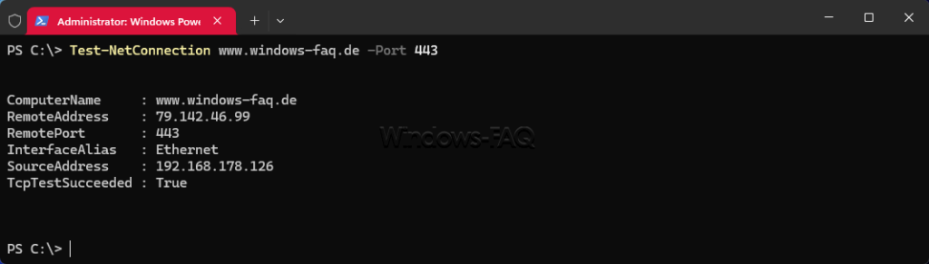Port 443 überprüfen mit Test-NetConnection