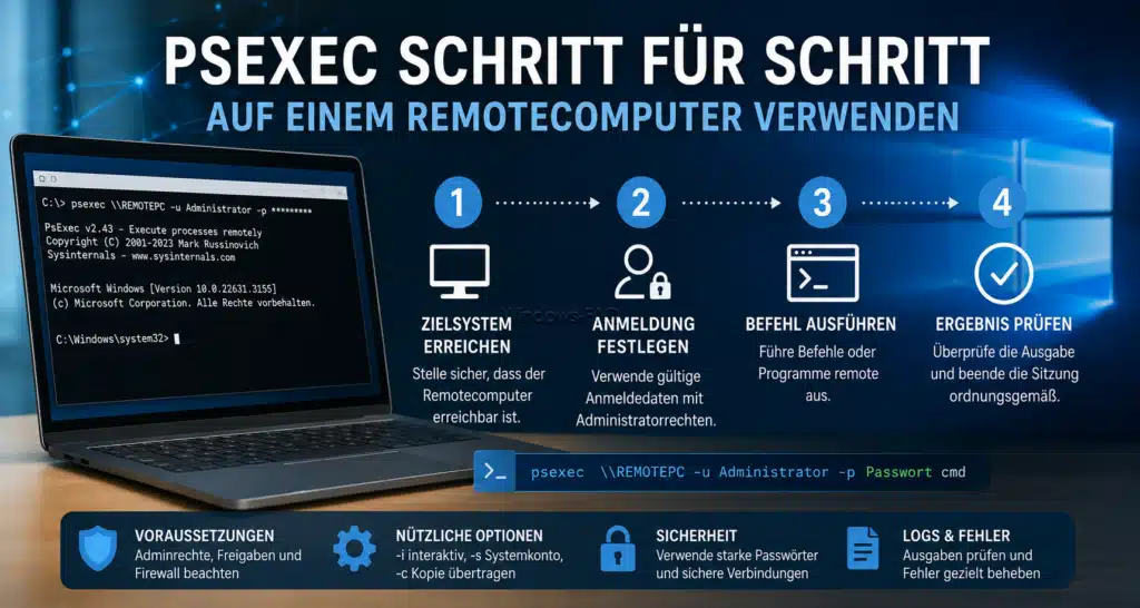 PsExec Schritt für Schritt auf einem Remotecomputer verwenden