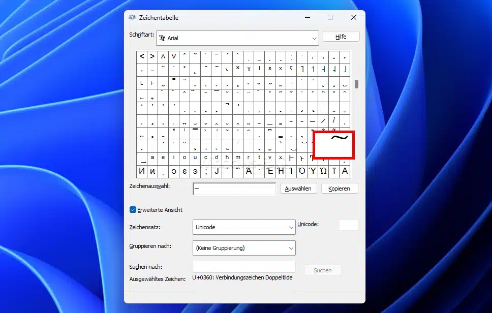 Tilde in Windows Zeichentabelle