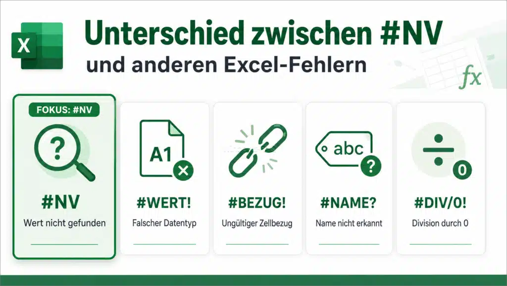 Unterschied zwischen #NV und anderen Excel-Fehlern