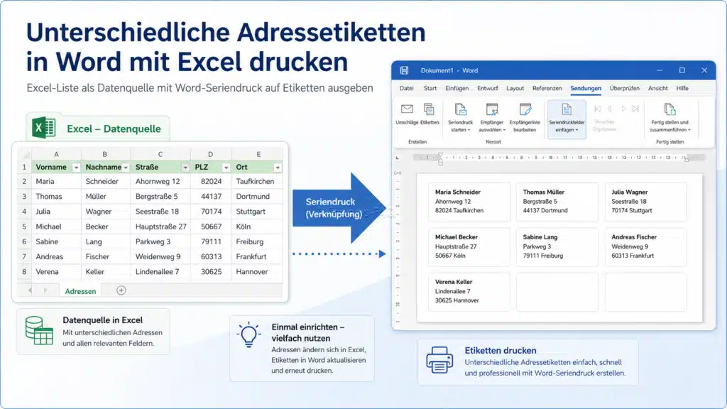 Unterschiedliche Adressetiketten in Word mit Excel drucken