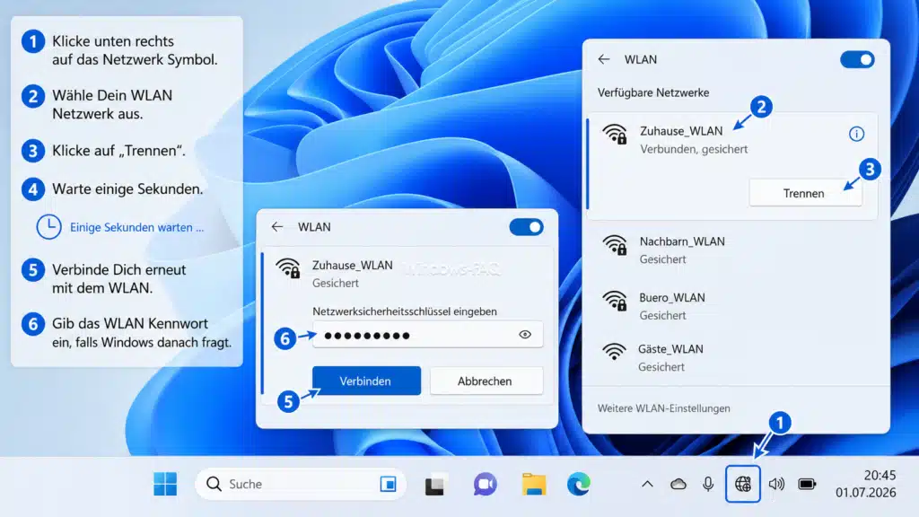 WLAN trennen und neu verbinden