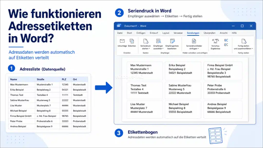 Wie funktionieren Adressetiketten in Word