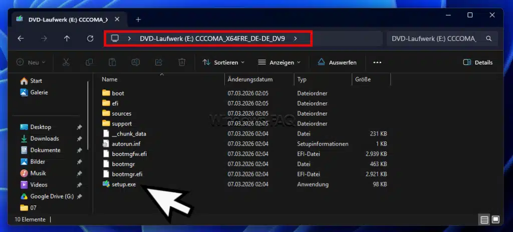 Windows neu installieren - ISO Installationsimage öffnen und setup.exe ausführen.webp
