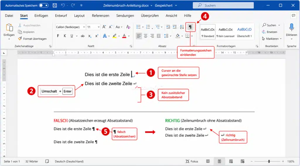 Zeilenumbruch in Word einfügen - Schritt für Schritt Anleitung