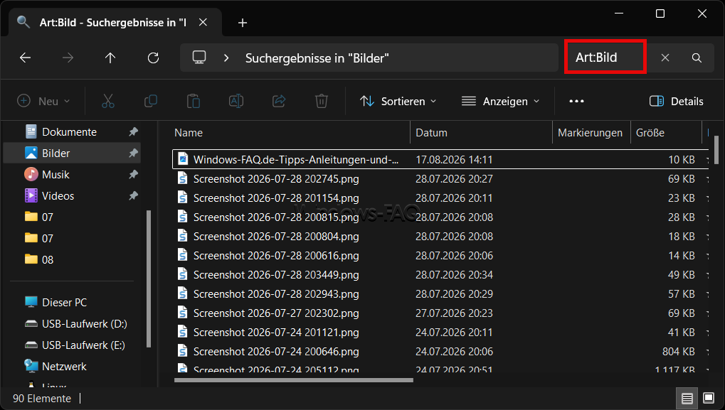 Art Bild suchen im Windows Explorer