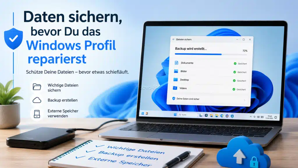 Daten sichern, bevor Du das Windows Profil reparierst