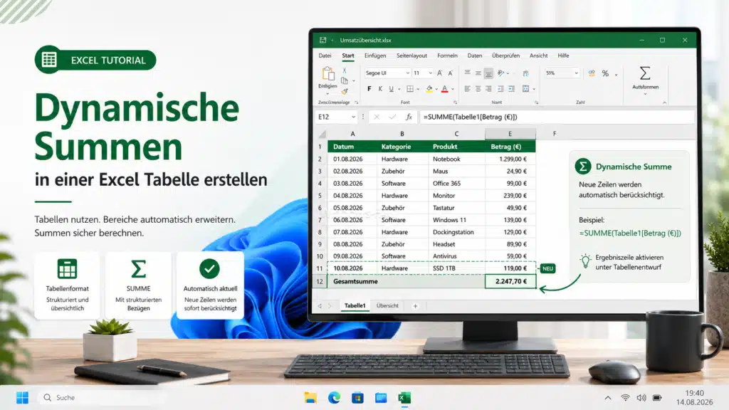 Dynamische Summen in einer Excel Tabelle erstellen